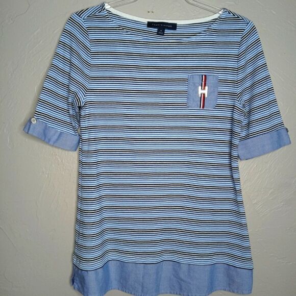 Tommy Hilfiger Blue & White Stripe Top - Picture 1 of 7